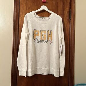 Pittsburgh Steelers 47 White Crew Neck Sweatshirt Women's Large NWT NFL PGH Logo